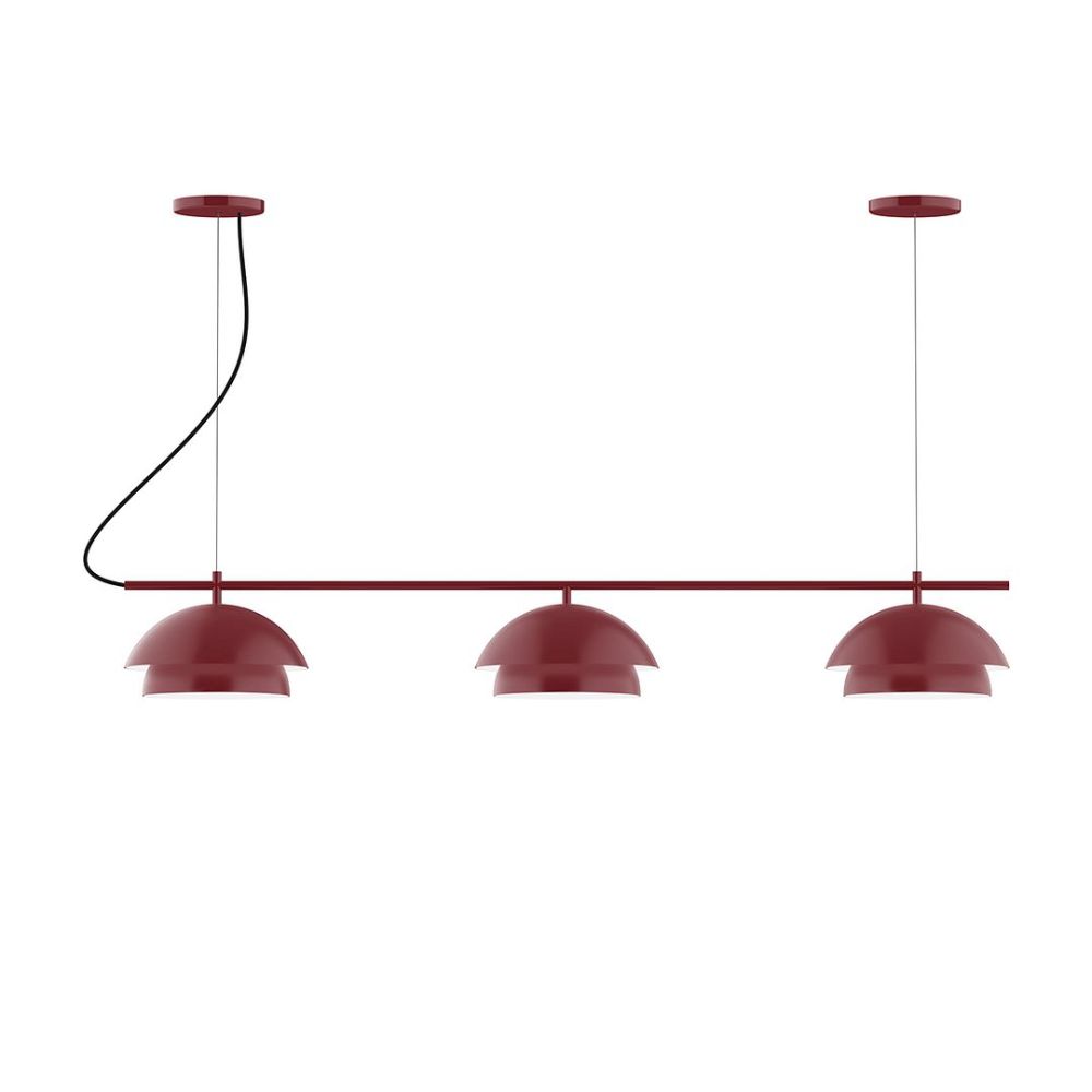 Montclair Lightworks CHAX445-G15-55 3-Light Linear Axis Chandelier with 6 inch White Opal Glass Globe, Barn Red